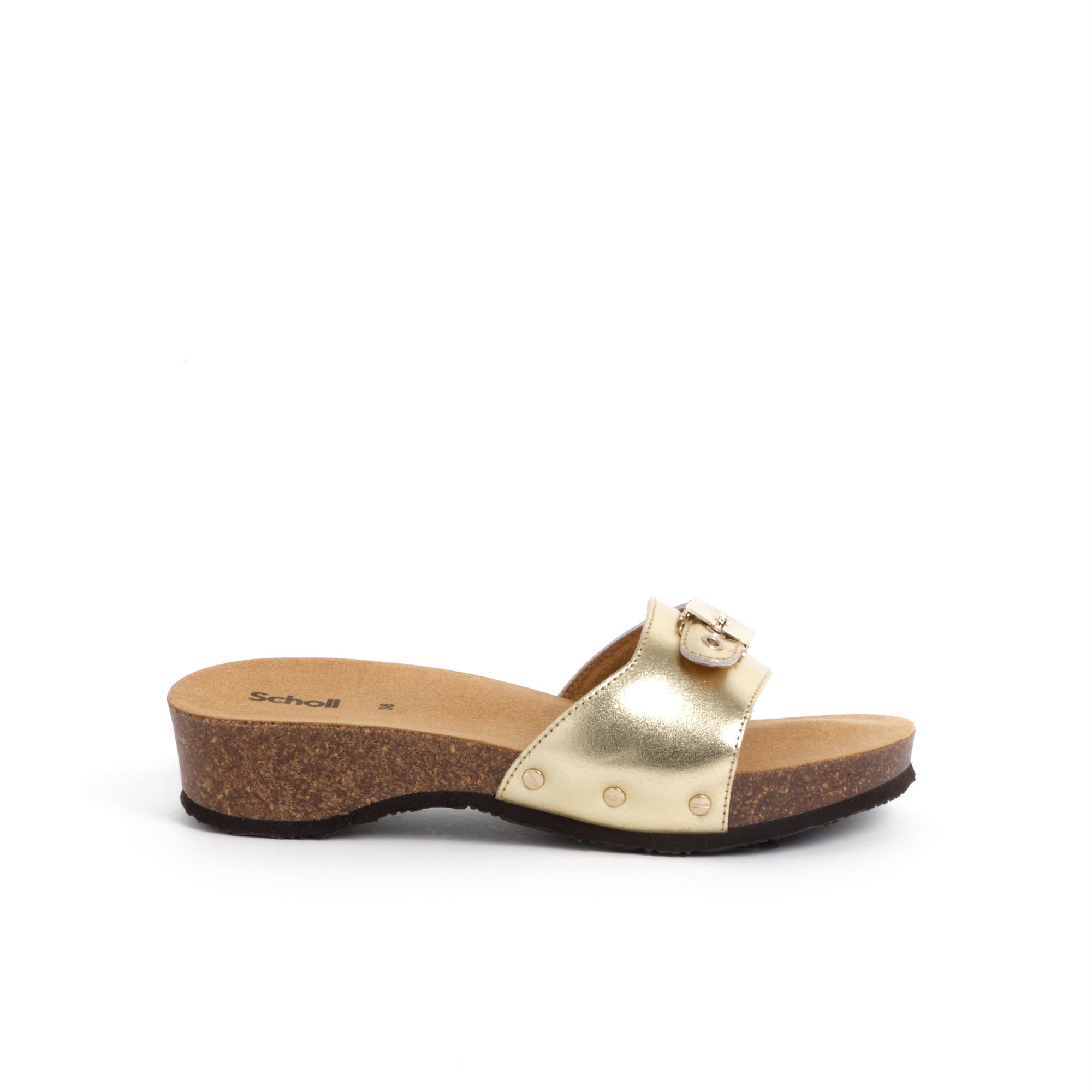 Mules Gold Pescura Heel Cork