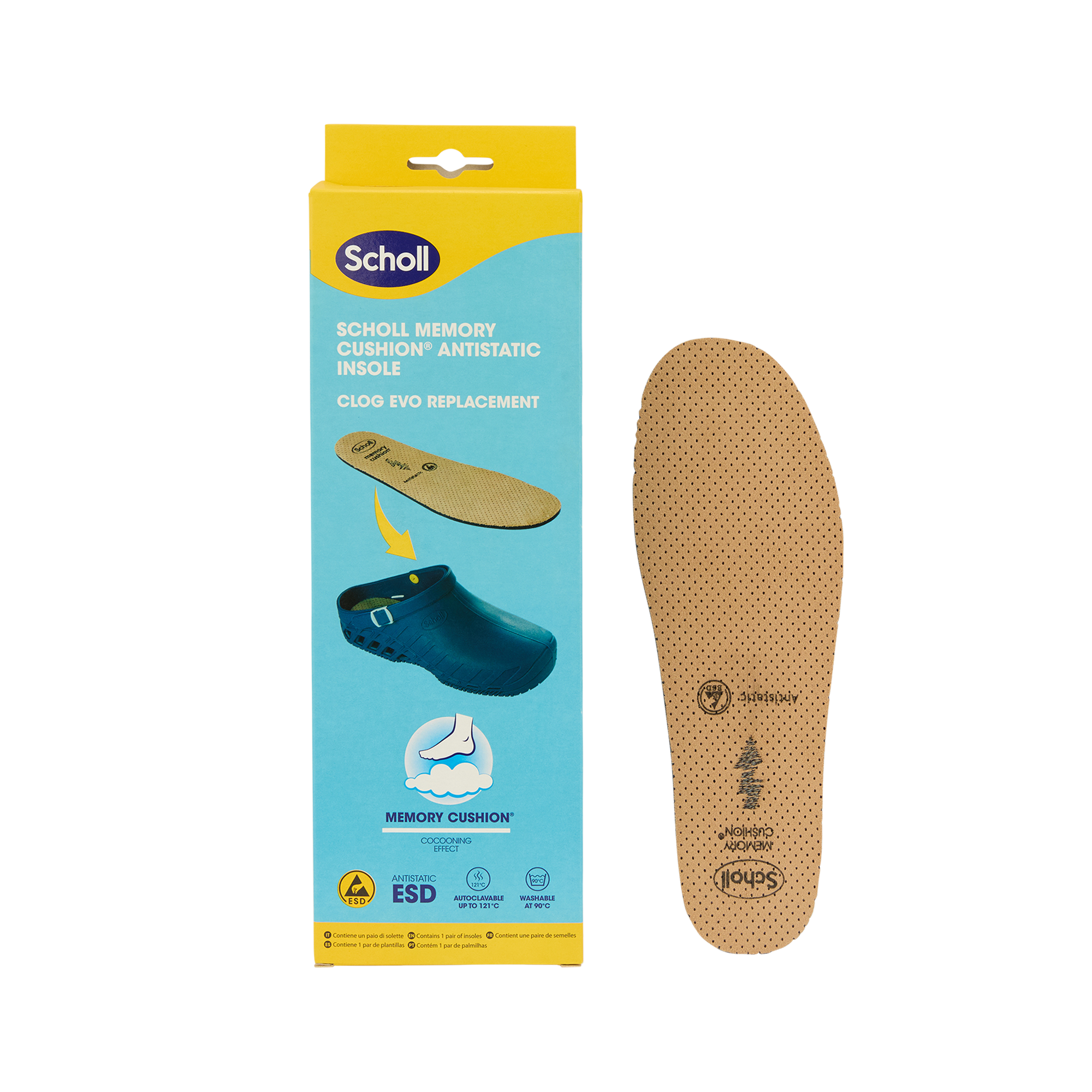 Scholl PRO Antistatische inlegzolen van Memory Cushion voor Clog Evo, uniseks, volwassenen, maat 39/40, Zwart, 39/40 EU