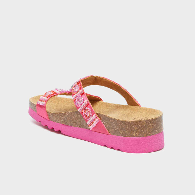 New Bogotà Wedge - Satin + perlen - Fuchsie - Women