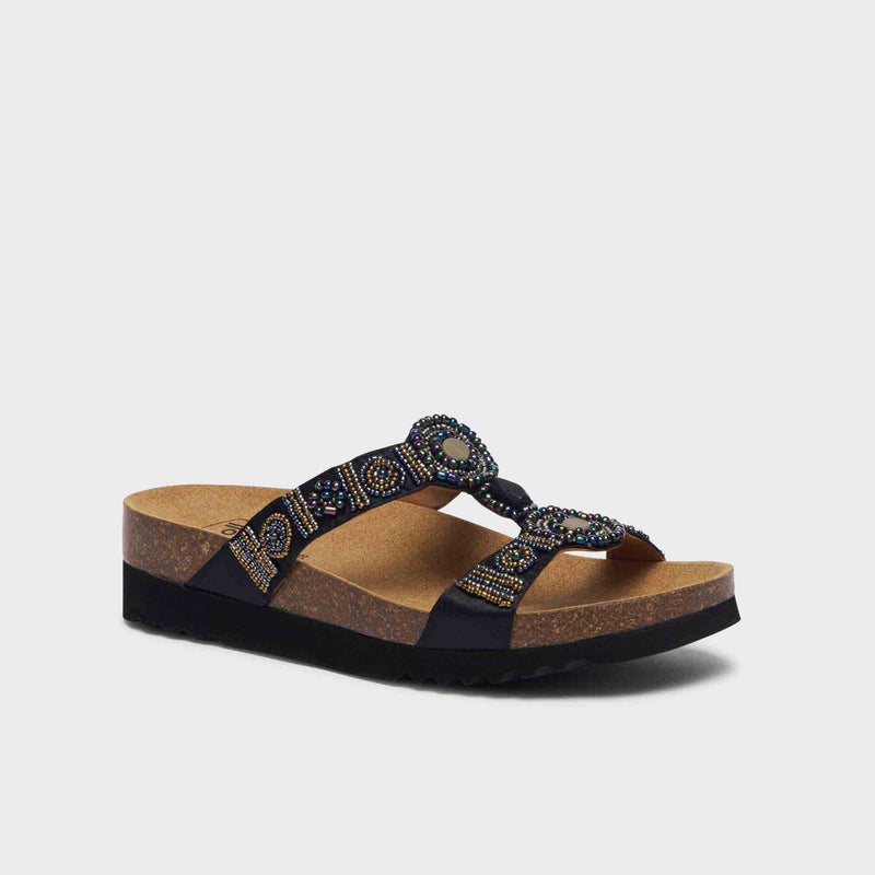 New Bogotà Wedge - Raso + cuentas - Black/ multi - Women