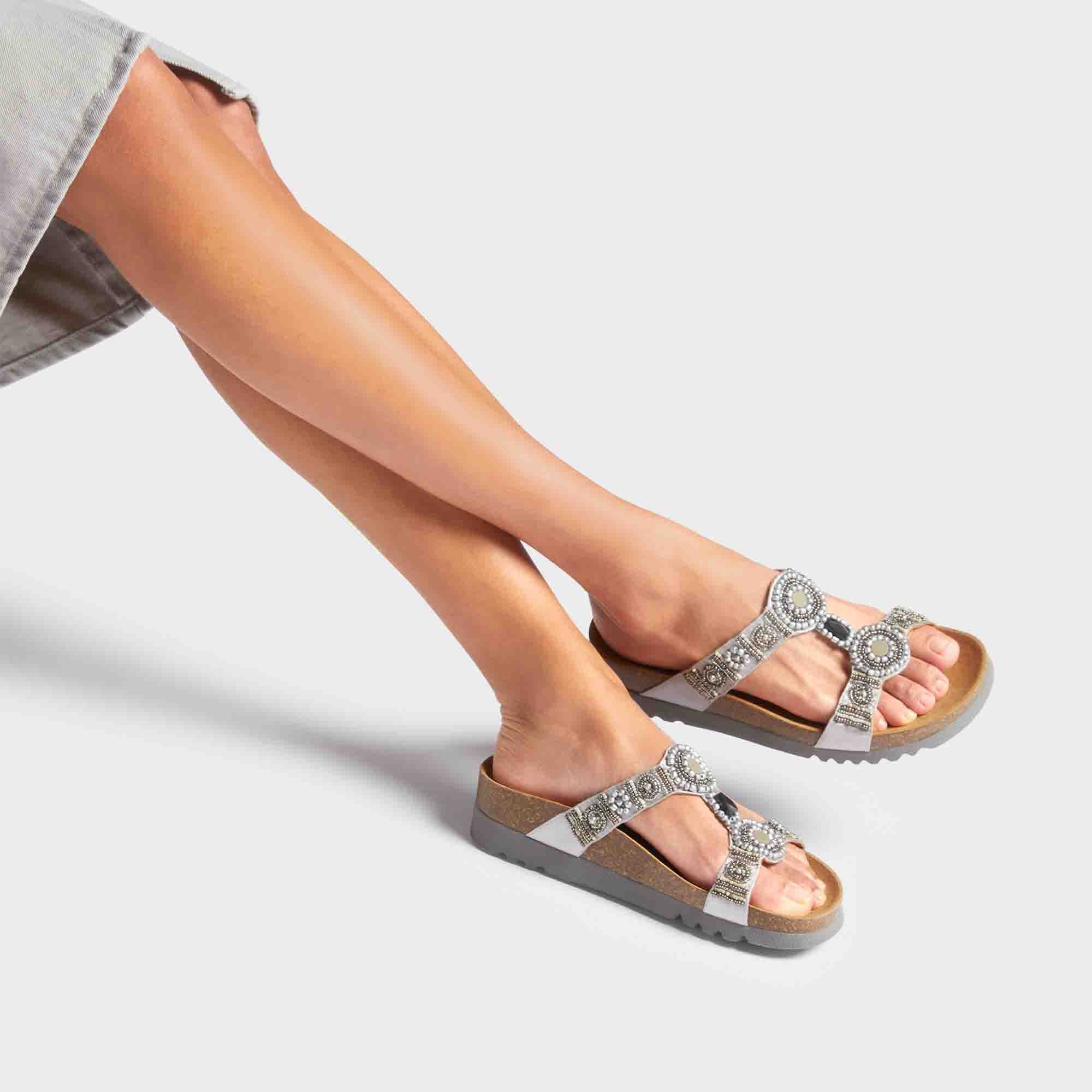 Scholl New Bogotà Wedge Ciabatte Estive Donna Argento Con Perle, Taglia 37
