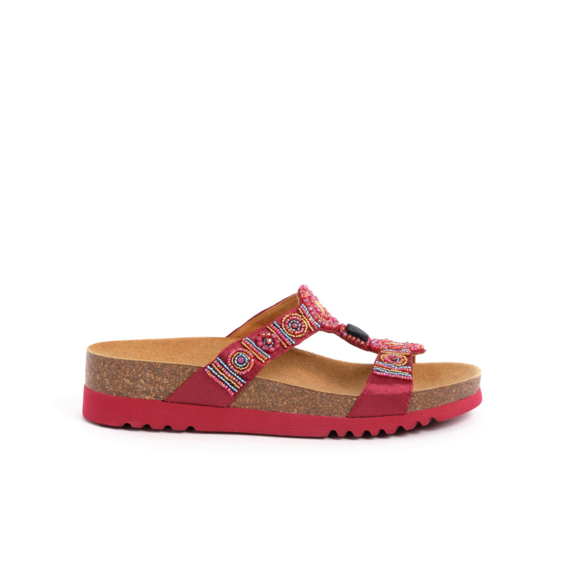 NEW BOGOTA' WEDGE - Tessuto satin + perline - Dk red/multi - 
