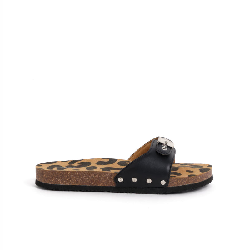 PESCURA FLAT CORK P - Leder - Black/leopard - 