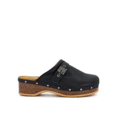 Pantolette Donna Scholl PESCURA HEEL CORK - Comodità Leggendaria In Pelle Nera, Tacco 4 Cm, Made In Italy
