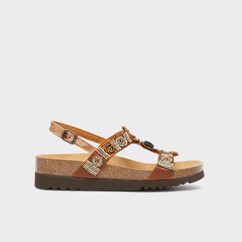 Bogotà Sandal - Satin + perlen - Braun - Women