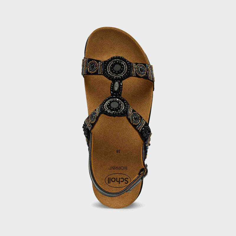 Bogotà Sandal - Satin + beads - Black/ gold - Women